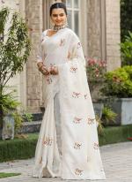 Tussar Cotton White Party Wear Sequins Work Saree